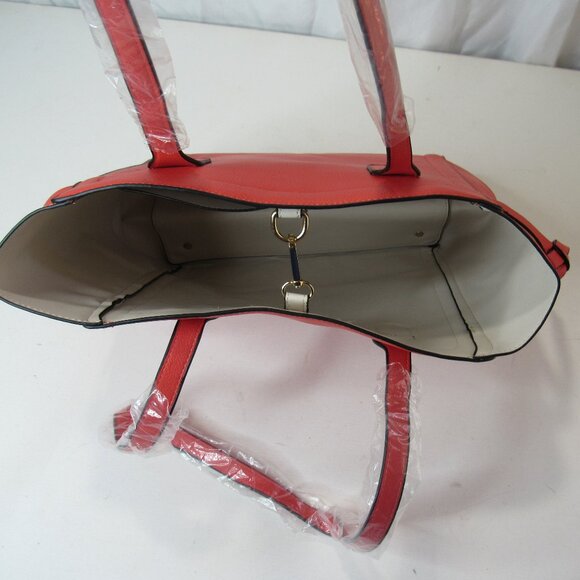 Women's Monogram Embroidered Leather Purse Tote Bag Set 4 Matching Pieces Orange - Picture 6 of 16